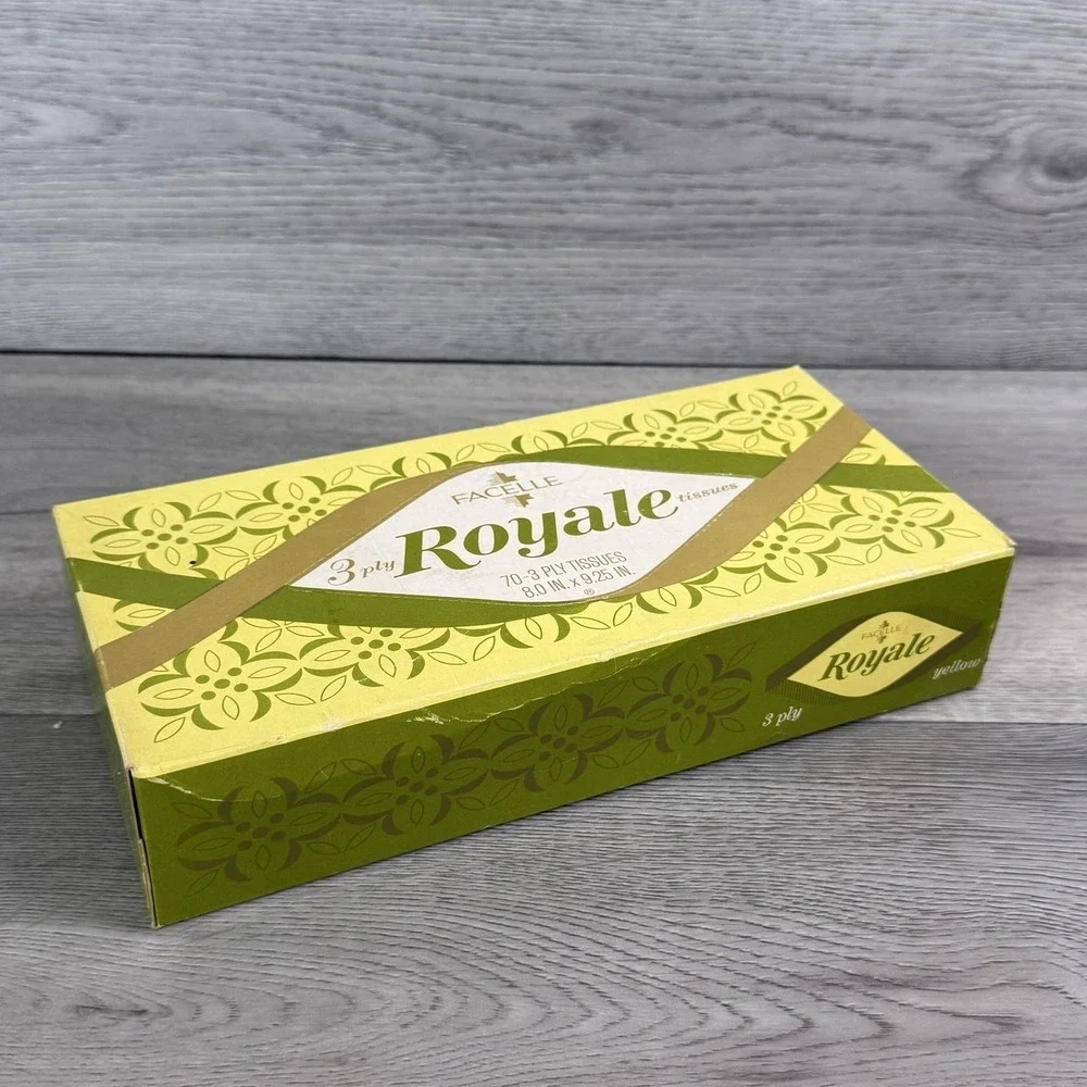 Vintage Facelle Royale Yellow 3 Ply Facial Tissues Box 70 Count 1969 Canada